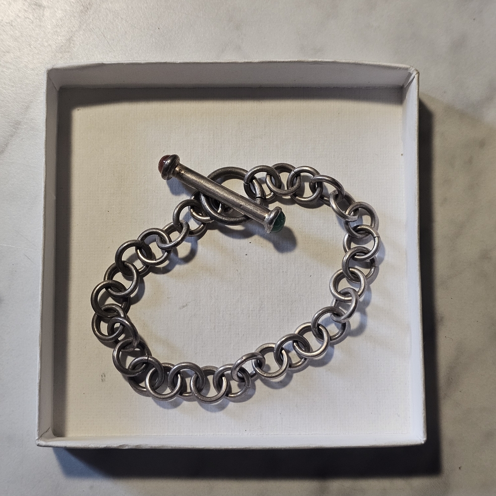 Sterling Silver Chain Toggle Bracelet 925